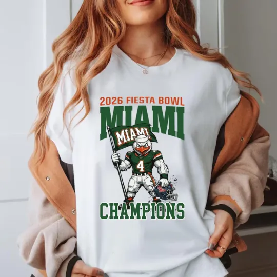 HOT College Football Miami 2026 Fiesta Bowl Champs Flag T-Shirt Size S-5XL