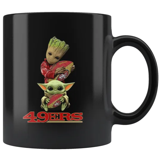 Discover San Fransisco 49ERS Baby Yoda Baby Groot Cute Funny Yoda 49ERS Coffee Mug