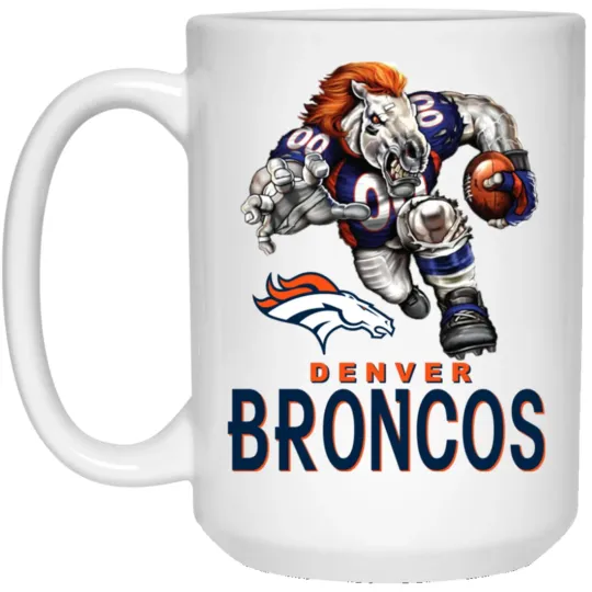 Denver Broncos Thunder Logo Mascot White Coffee Mug