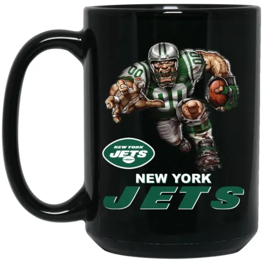 Discover New York Jets Logo Player Mascot Black 15 oz Ceramic Coffee Mug Cup