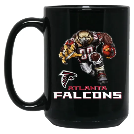 Atlanta Falcons Freddie Falcon Logo Mascot Black Coffee Mug