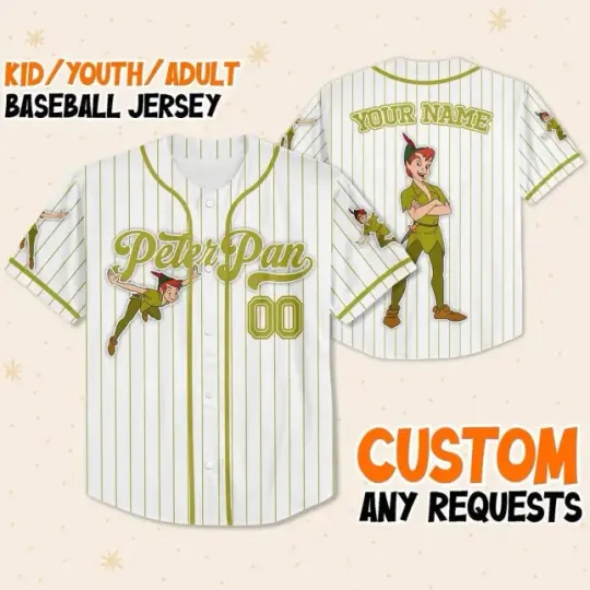 Custom Disney Peter Pan Simple Stripe Retro Game Day Baseball Jersey