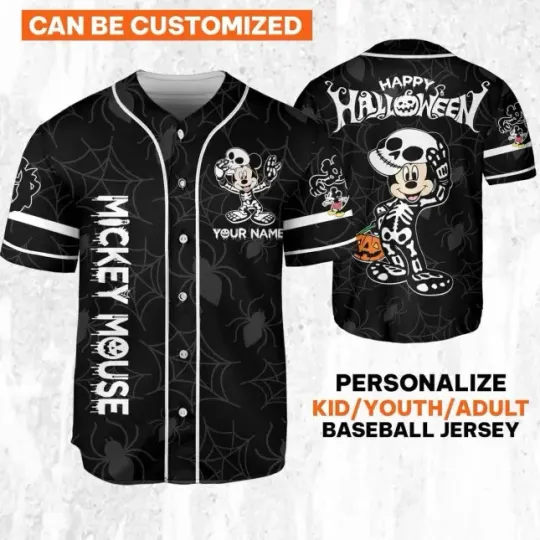 Discover Custom Disney Halloween Mickey And Friends Skeleton Baseball Jersey