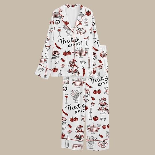 Discover Thats Amore Italian Picnic Pajama Set Mediterranean Style Long Sleeve & Shorts Sleepwear for Women