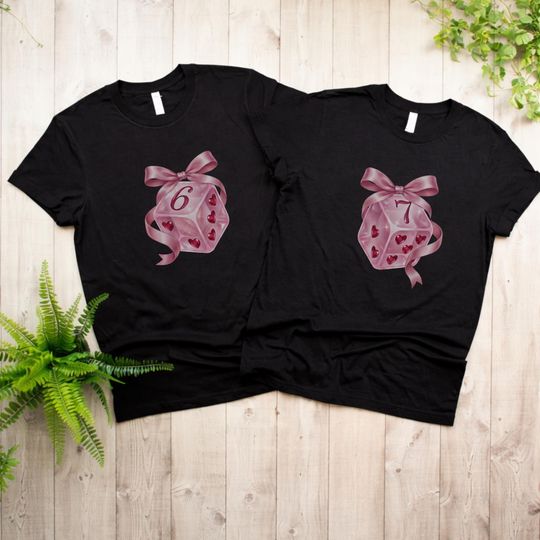 Coquette Pink Dice Bow Hearts 6 7 Preppy Romantic Love shirt Matching 67 Valentine Couple tee Gift