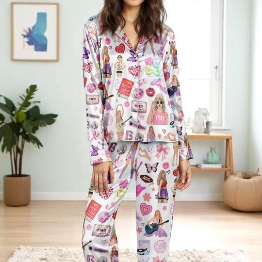 Discover Eras Tour Pajamas Set for Women and Kids, TS Silky Pajamas, Love Sleepwear