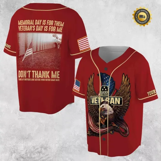 Discover Veterans Day Memorial Baseball Jersey, Honoring Fallen Heroes with Eagle