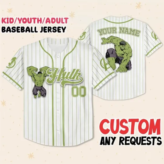 Personalized Marvel Hulk 2 Baseball Jersey, Marvels Avengers Assemble Superhero Jersey