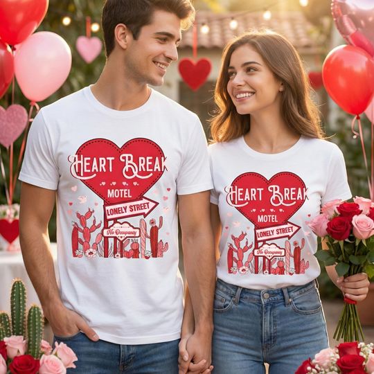 Discover Heart Break Motel Valentine Shirt, Matching Valentine Couple Shirts, Funny Love Graphic Tee, Valentine Outfit for Couples