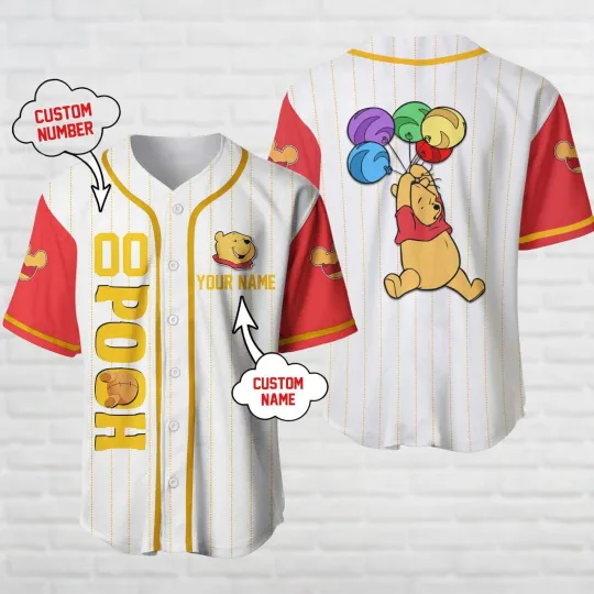 Discover Winnie The Pooh Baseball Jersey, Disney Cartoon Jersey Shirt, Honey Pooh Bear Base Jersey