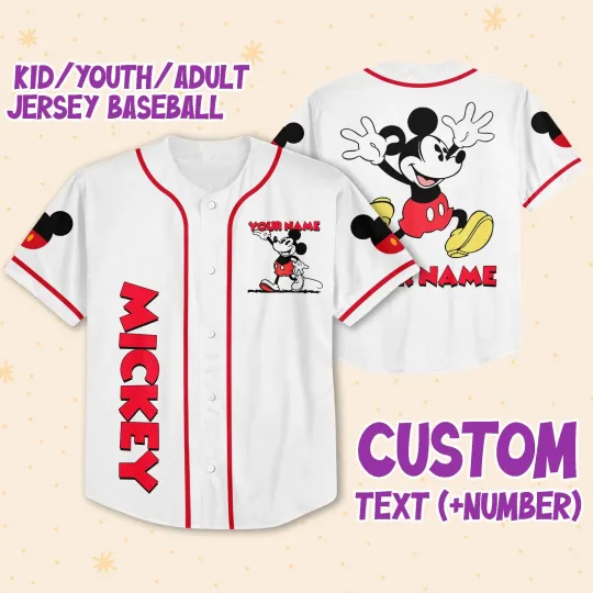 Discover Personalize Mickey Lucky Baseball Jersey, Disney Baseball Jersey