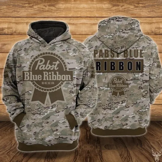 Pabst Blue Ribbon Beer Camo 3D Lightweight Hoodie For Men