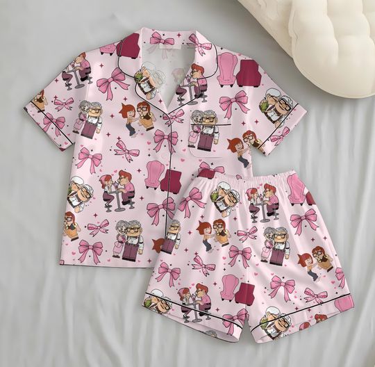 Discover Valentine Couple Pajama Set with Pocket, Cute Sleepwear for Women, Romantic Love Loungewear, Magic Kingdom Gift