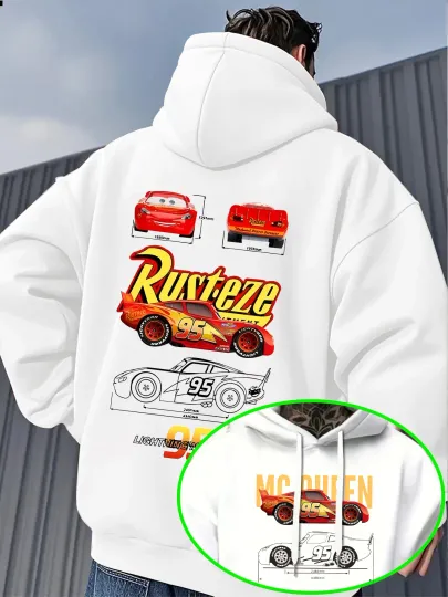 Discover Disney Motors Lightning McQueen Hoodie - Official Movie No. 95 Pullover Sweatshirt Men's Machine Washable Pullover