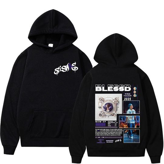 Discover Rapper Blessd Bendecido Album Tour 2025 Graphics Hoodies Men Vintage Hip Hop Classic Hoodie Casual Comfort Oversized Sweatshirts