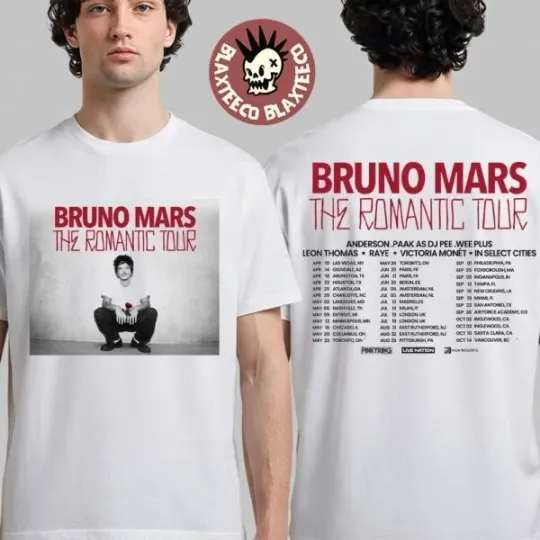 Bruno Mars The Romantic Tour 2026 Schedule Dates Two Sided Unisex T-Shirt