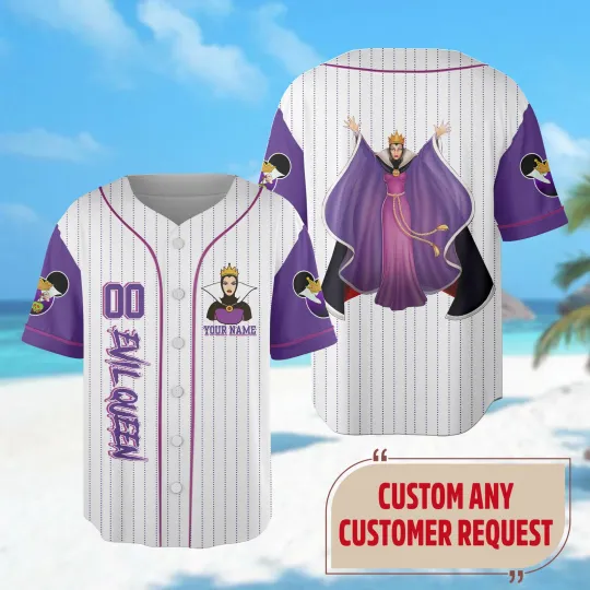 Custom Disney Evil Queen Baseball Jersey, Evil Queen Jersey Shirt Horror Character Baseball Jersey