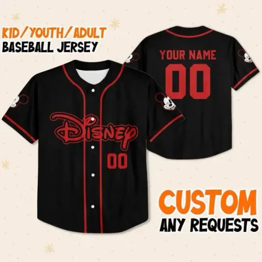 Discover Custom Disney Mickey Mouse Black Baseball Jersey for Kids & Adults