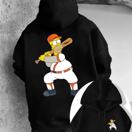 Simpson Has A Collaboration Cartoon Baseball Player Print Men's Autumn and Winter Bestseller Hooded Sweatshirt