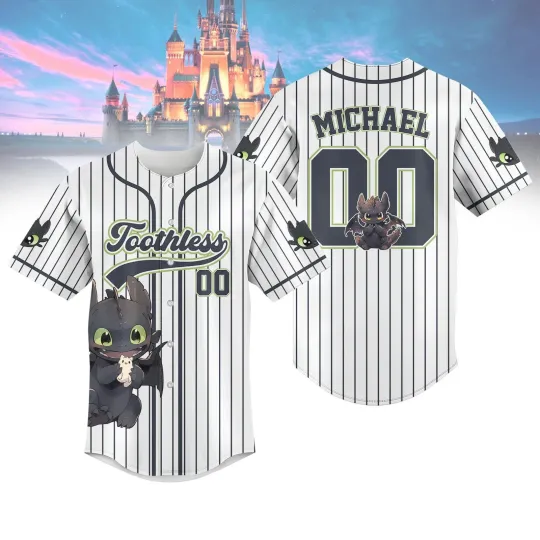 Custom Toothless Striped Baseball Jersey, Disney How To Train Your Dragon Baseball Jersey