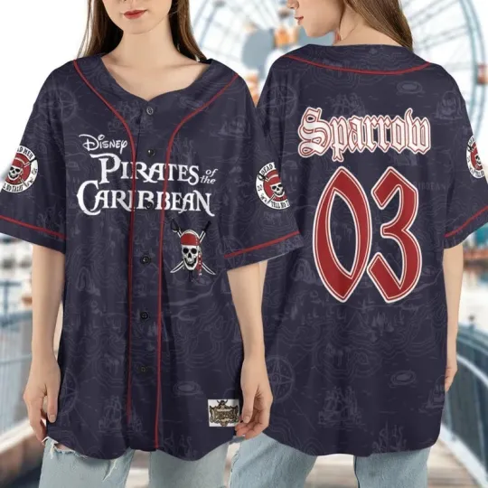 Discover Disney Pirates Of The Caribbean Baseball Jersey, Jack Sparrow Baseball Shirt