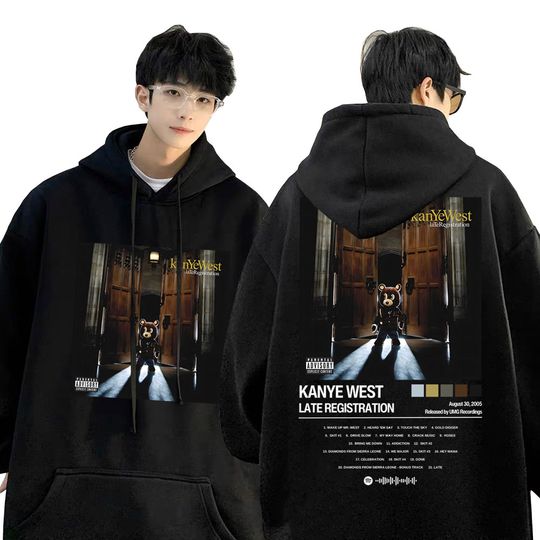 Rapper Kanye West Late Registration Album Cover Print Hoodie Male Hip Hop Fashion Sweatshirt Music Graphic Oversized Streetwear