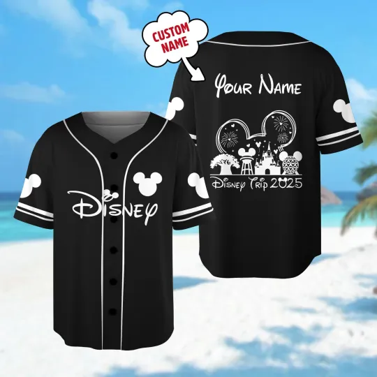 Discover Personalized Family Vacation Baseball Jersey, Mickey Mouse Ears Castle Baseball Jersey