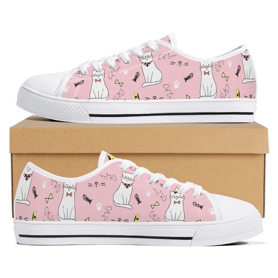 Discover Cat Lover Canvas Shoes, All Over Print, Women's Low Top Sneakers