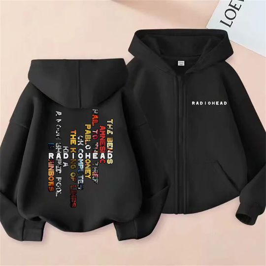 Rock Band Radiohead Music Album Cover Graphic Zipper Hoodie Men Women Hip Hop Gothic Zip Up Jacket Male Casual Vintage Hoodies