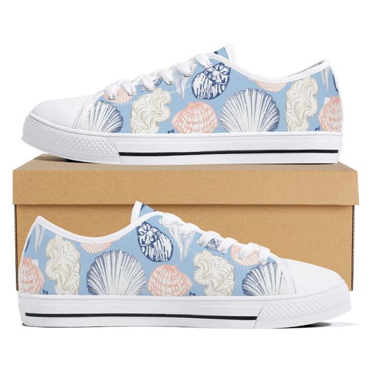 Discover Seashell Print Canvas Sneakers: Nautical Beach Apparel