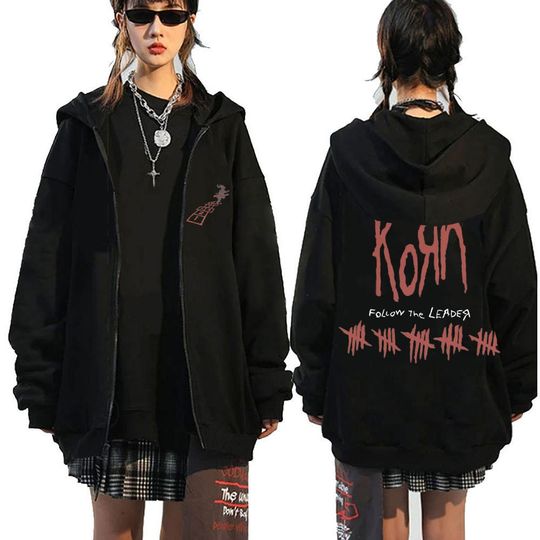 Korn Rock Band Follow The Leader Zipper Hoodie Men Hip Hop Vintage High Quality Zip Up Jacket Man Gothic Oversized Sweatshirts