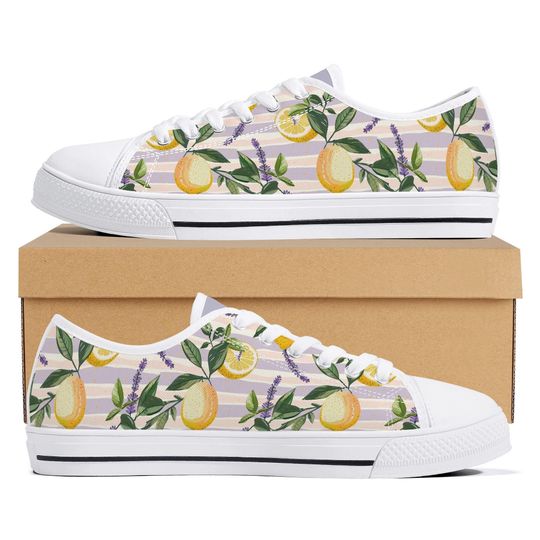 Discover Lemon & Lavender Print Sneakers: Women's Low Top Canvas Shoes