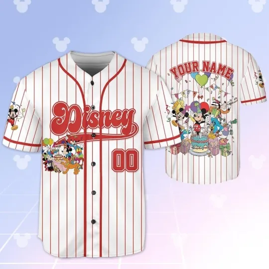 Discover Custom Disney Mickey and Friends Birthday Baseball Jersey, Birthday Jersey, Disn