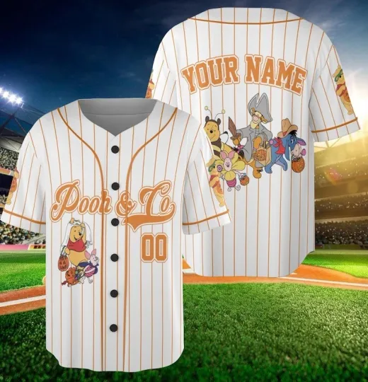 Discover Personalized Custom Disney Pooh And Co Halloween Baseball Jersey Team, Personali
