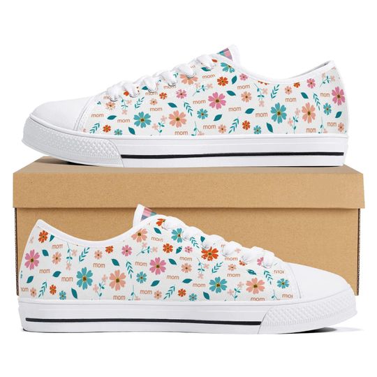 Floral Mom Canvas Sneakers for Women, All Over Print Low Top Shoes, Mother’s Day Gift