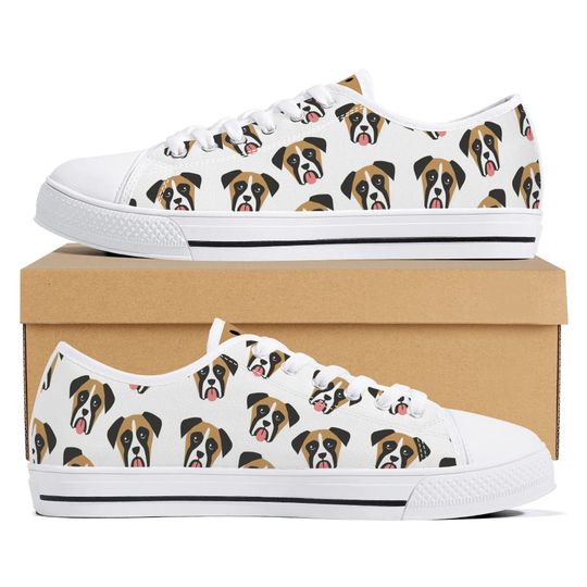 Discover Boxer Dog Summer Sneakers for Women, Pet Lover Low Top Canvas Shoes, Boxer Mom Print Sneakers