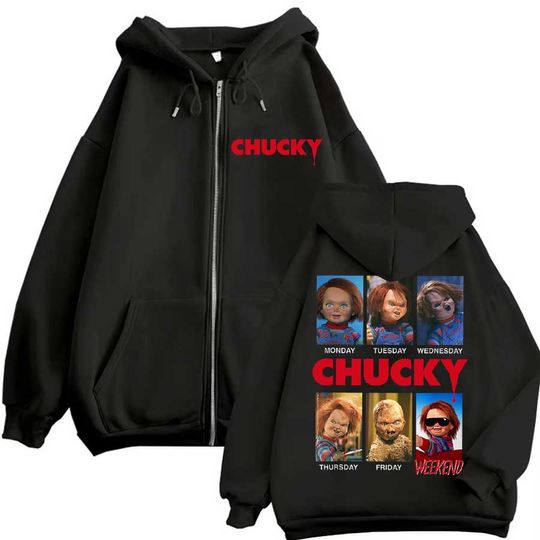 Chucky Days of The Week Moods Hoodie Zipper Men Women Jacket Hiphop Streetwear Outfit Sweatshirt Tops P517
