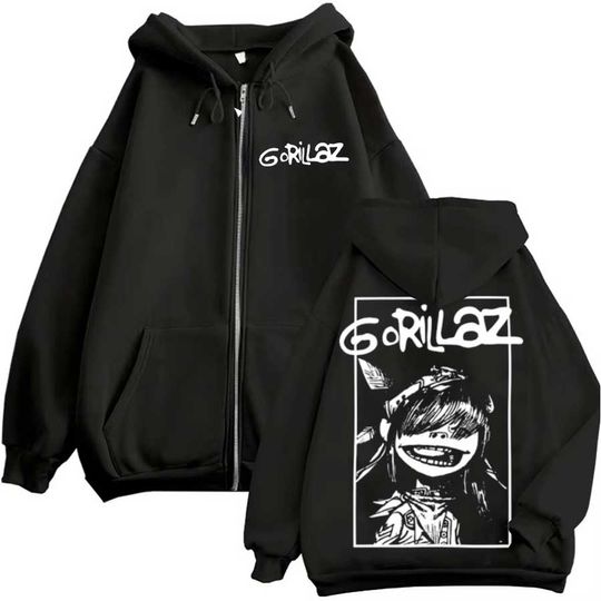 Discover Rock Band Gorillaz Graphic Print Hoodie Zipper Men Women Jacket Hiphop Streetwear Outfit Sweatshirt Tops 1120-1