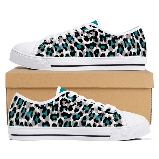 Discover Teal Leopard Print Canvas Sneakers Women’s Low Top Shoes