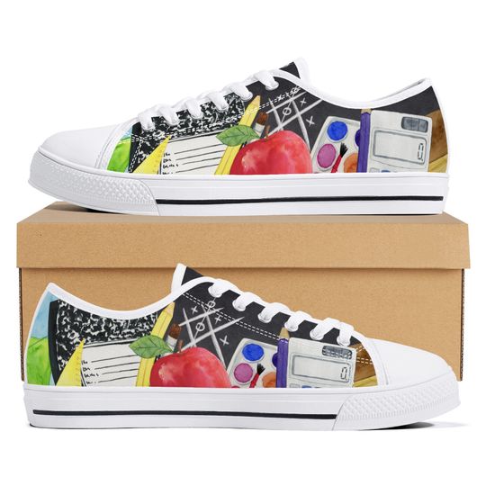 Discover Teacher Canvas Sneakers with Classroom Object Print for Women