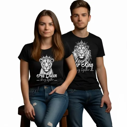 Discover Lion Couple Her King His Queen Strong Together Valentine's Day Tshirt