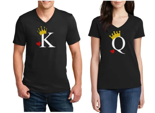 Discover Matching King and Queen Family Shirts Set for Couples Valentine's Day Heart Print