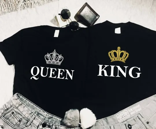 Discover Fun Couples King and Queen with Crowns Valentine's Day Shirts