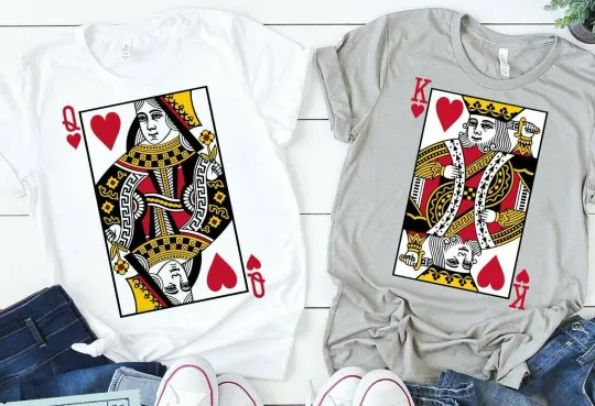 Discover Couples Matching King Queen of Hearts Playing Cards Valentines Day T-shirts