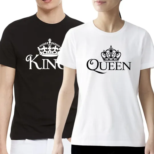 Discover King Queen Couple Matching Long Sleeve T-Shirts for Valentine's Day