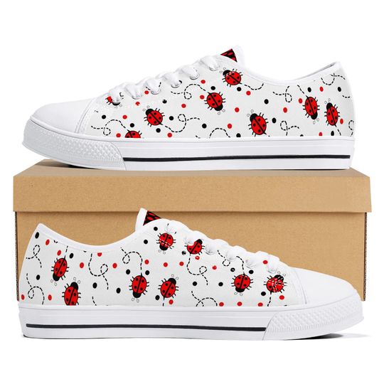 Discover Ladybug Canvas Sneakers Women’s Polka Dot Low Top Shoes