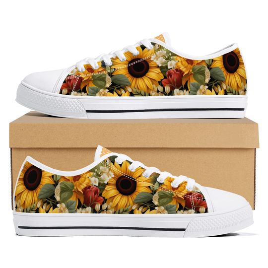 Discover Sunflower & Roses Print Low Top Sneakers for Women