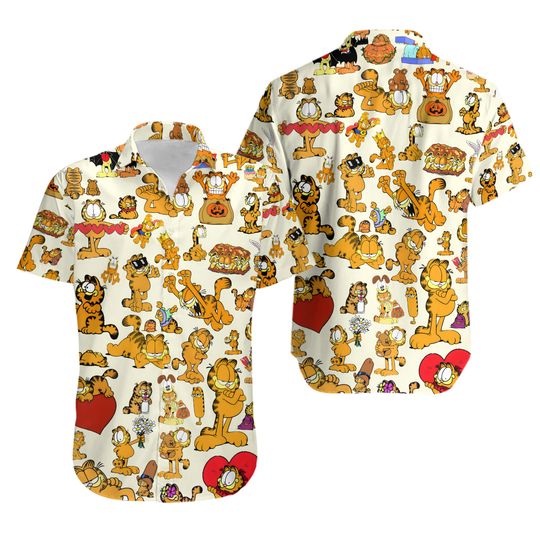 Garfield Collage Hawaiian shirt, Hawaiian shirt Men's Hawaiian Shirt, Hawaiian Beach Shirt, Button Downs Shirt