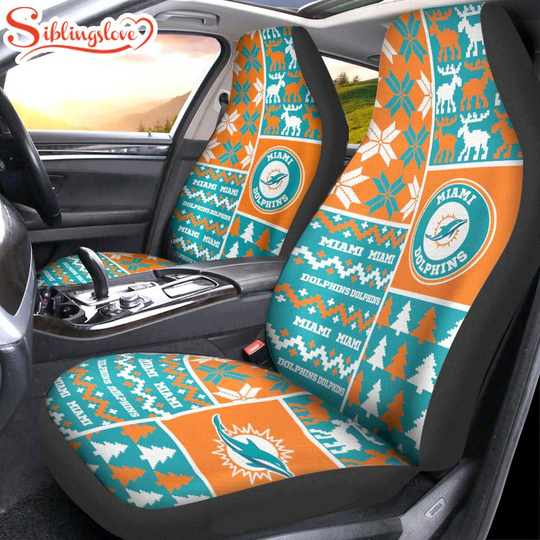 Discover football Miami Dolphins Ugly Christmas Car Seat Covers