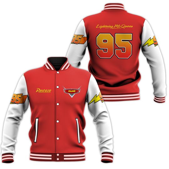 Personalize Mcqueen Rust-eze 95 Red, Adult Varsity Jacket, Personalized Disney Jacket, Baseball Jacket
